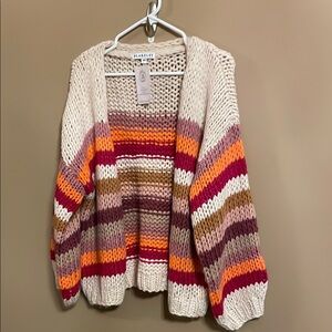NWT Blakeley Open Front Cardigan, Off White with multi Stripe, Size OS
